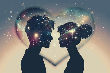 Astrological compatibility of the couple. Against a background of heart-shaped stars