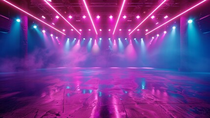 Energetic dance floor scene with neon magenta lights in motion, perfect for club advertisements and event promotions