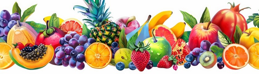 A fantastic illustration of exotic fruits, bursting with colors and flavors, isolated white background