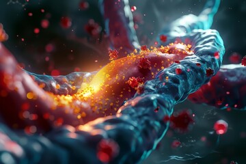 A futuristic 3D representation of targeted therapy for gastric tumors highlights cuttingedge medical treatments, Sharpen banner template with copy space on center