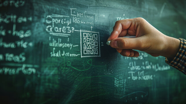 Hand drawing a QR code on a complex digital circuit board background - Powered by Adobe