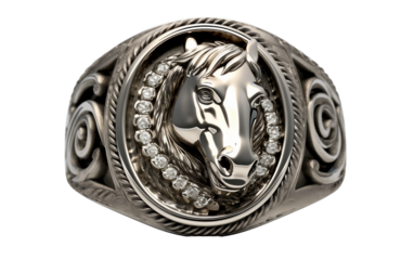 ring with diamonds and head of hors 