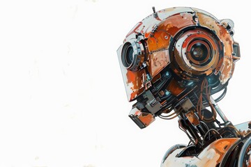 Fototapeta premium A lovely painting of a robot, elegantly framed in chrome, isolated with a white background