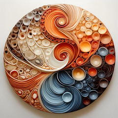 Abstract Kaleidoscope of Color: Earth tones Quilling Art Creates a Mesmerizing Circular Design 