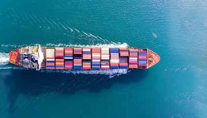 Fototapeta premium detailed miniature model representing a container ship sailing through simulated open seas, logistics of import and export freight transportation. The model ship is sea water background