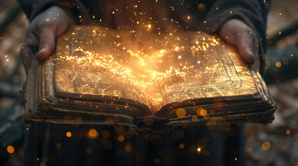 Journey of discovery as you open the pages of our magical tome, where sparkles dance and ancient mysteries await in this captivating photo captured in natural lighting.