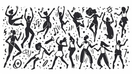 Crowd of happy dancing women.  illustration for party, night club, music festival.