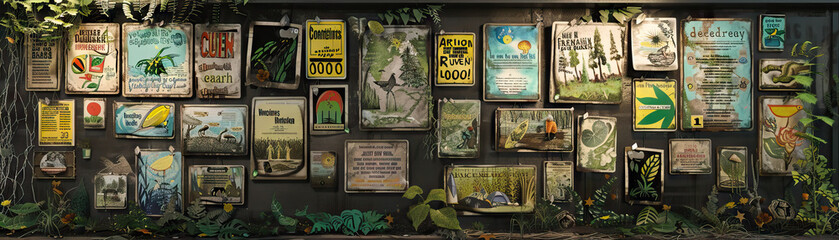 Environmental Activist's Wall: Covered in environmental advocacy posters, conservation slogans, and a board with eco-friendly tips