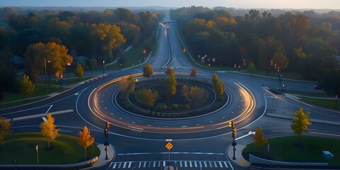 Circular road in southern Wisconsin allows continuous traffic flow at an intersection. Concept Transportation, Innovation, Traffic Management, Engineering, Urban Planning
