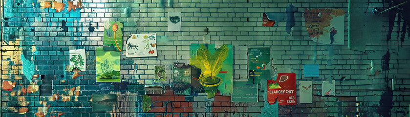 Environmental Activist's Wall: Covered in environmental advocacy posters, conservation slogans, and a board with eco-friendly tips