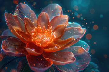 Fototapeta premium Intersection of technology and nature with this digital flower bloom, showcasing a stylized 3D floral design. The fusion of digital artistry and natural beauty creates a mesmerizing visual experience.