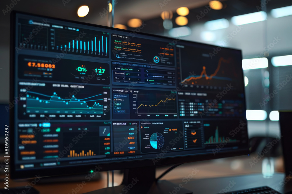 Poster a computer monitor displays a dashboard with the number 127 on it