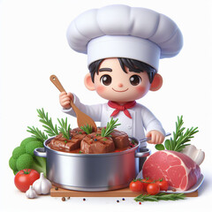 Funny cartoon of chef cooking 