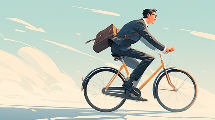Businessman riding bicycle flat vector illustration with white background