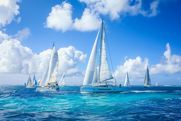 Regatta in the Indian Ocean, monohulls and catamarans