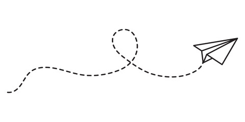 Paper plane with dotted line vector. Paper airplane, Travel symbol. Airplane track or route with dotted lines. Illustration of an airplane flying. vector illustration.