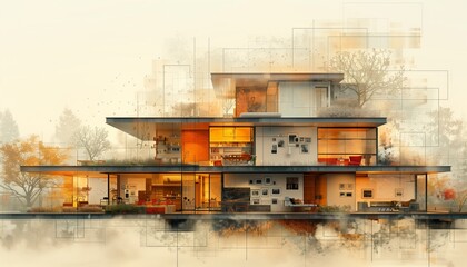Modern architectural house with transparent layer design