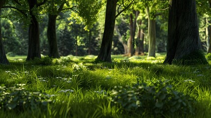 Naklejka premium Grass and green woods in the park 