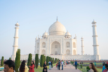 Agra, India, March 2024: The Taj Mahal, a white marble mausoleum located in Agra, Uttar Pradesh,...