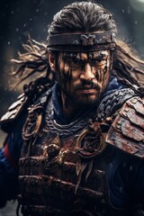 Fierce warrior in battle gear