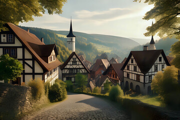 indylic village in Thuringia Germany with half-timbered houses