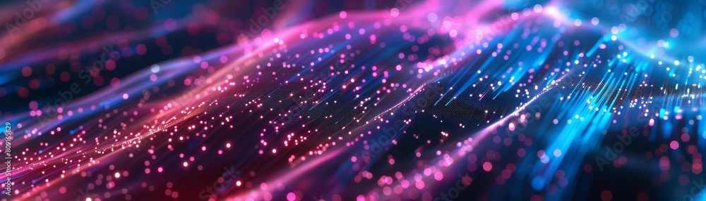 Poster in the realm of high tech abstract background, glowing neon fibers intertwine to create a mesmerizin