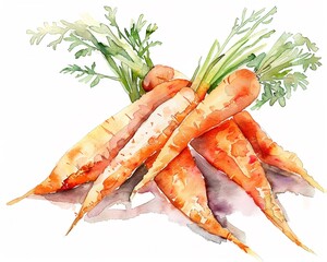 Carrot, Rich in beta,carotene, good for eye health, superfoods conception, watercolor illustration