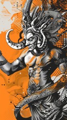 A scary demon face graphic illustration