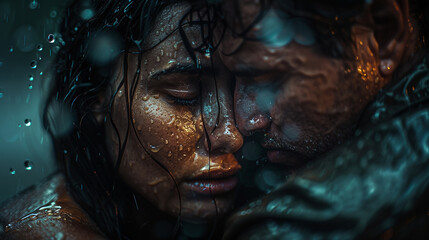 Tearful embrace, one partner wiping away a tear, a moment of shared vulnerability. - Powered by Adobe
