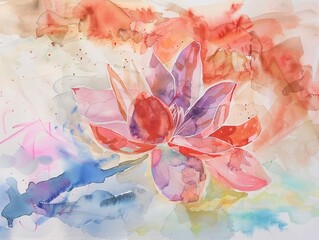 A mixed media artwork featuring a collage of real lotus petals and watercolor paints, meticulously arranged and layered to create a textured and dimensional representation of this iconic symbol 