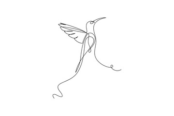Hummingbird one line art design. Hand drawn illustration of hummingbird. Isolated bird vector art design.