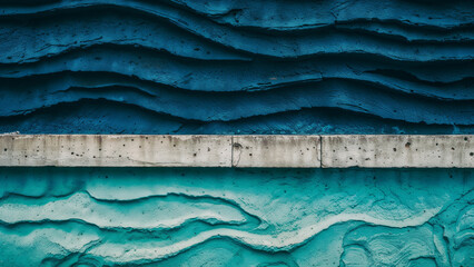 Fototapeta premium Concrete wall with deep grooves and curves, rough grunge surface texture painted in gradient blue color shades. 
