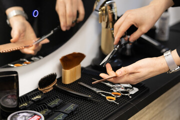 barber's tools, scissors, hair clipper, hairdresser's working day