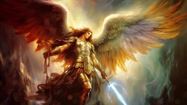 Archangel Michael among the clouds