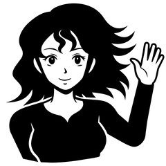 Girl waving hand vector illustration