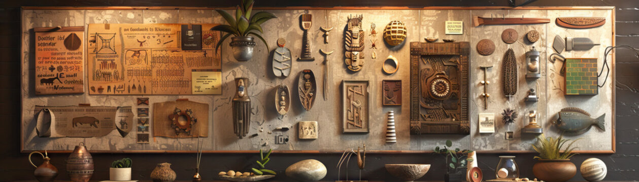 Ethnographer's Wall: Displaying cultural artifacts, ethnographic field notes, and a board with cultural observations