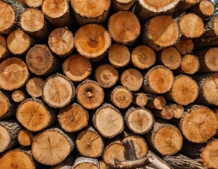 Wooden Logs Piled Up: Pattern of Growth Rings and Texture, Generative AI