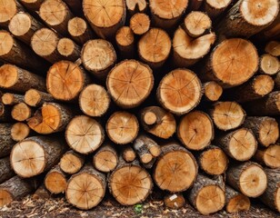 Wooden Logs Piled Up: Pattern of Growth Rings and Texture, Generative AI