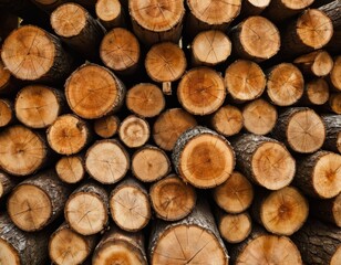 Wooden Logs Piled Up: Pattern of Growth Rings and Texture, Generative AI