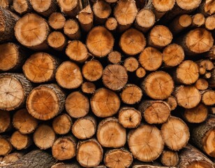 Wooden Logs Piled Up: Pattern of Growth Rings and Texture, Generative AI