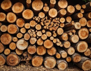 Wooden Logs Piled Up: Pattern of Growth Rings and Texture, Generative AI