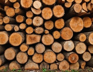Wooden Logs Piled Up: Pattern of Growth Rings and Texture, Generative AI