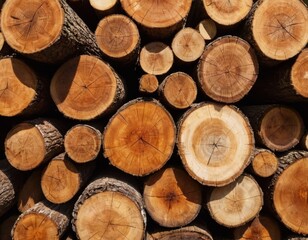 Wooden Logs Piled Up: Pattern of Growth Rings and Texture, Generative AI