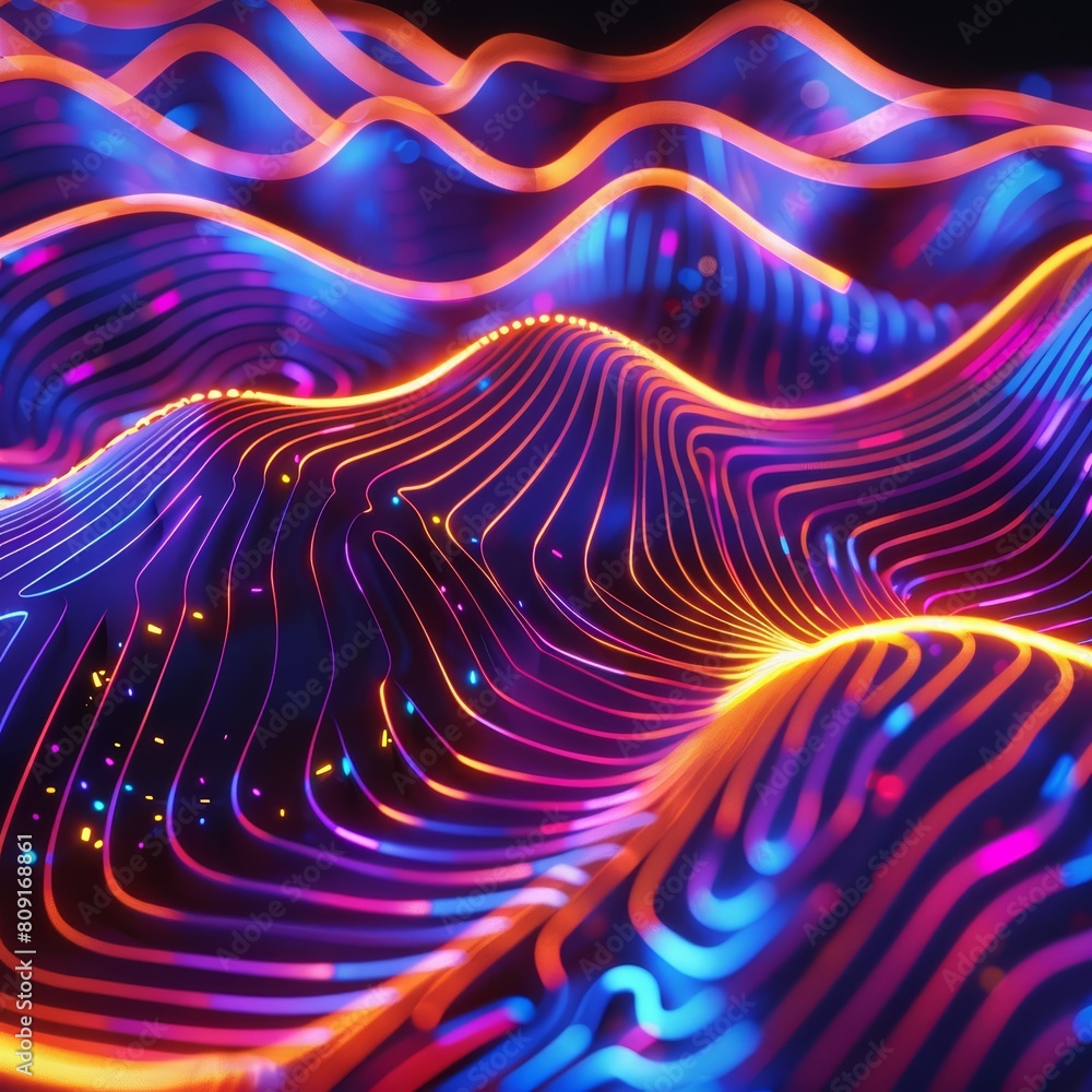 Poster the background of the 3d abstract background pulses with colorful glowing lines forming dynamic shap