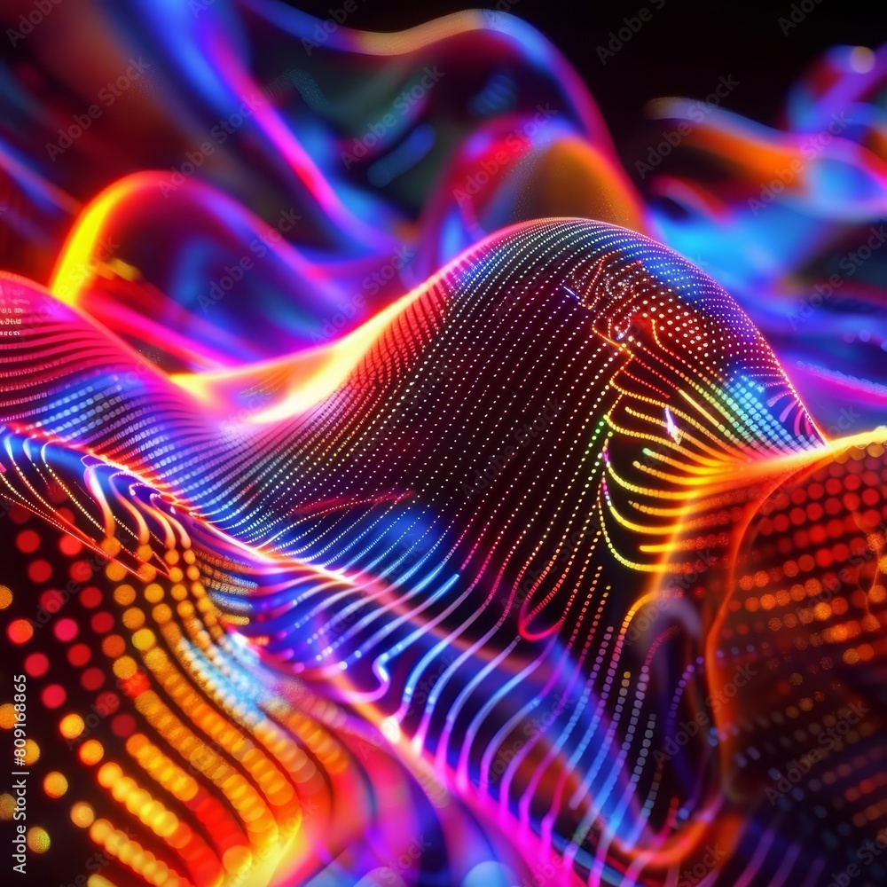 Poster the background of the 3d abstract background pulses with colorful glowing lines forming dynamic shap