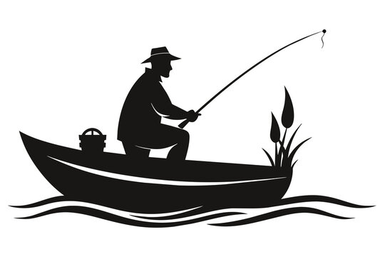 recommend clip art: Fisherman in boat silhouette vector design