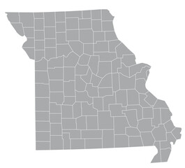 Map of the US states with districts. Map of the U.S. state of Missouri