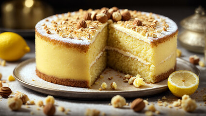 Lemon cake with nuts