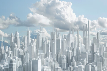 Obraz premium A city skyline with a cloudy sky in the background