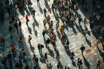 A diverse crowd of people walking down a busy city sidewalk, A bustling city square filled with a diverse crowd of people